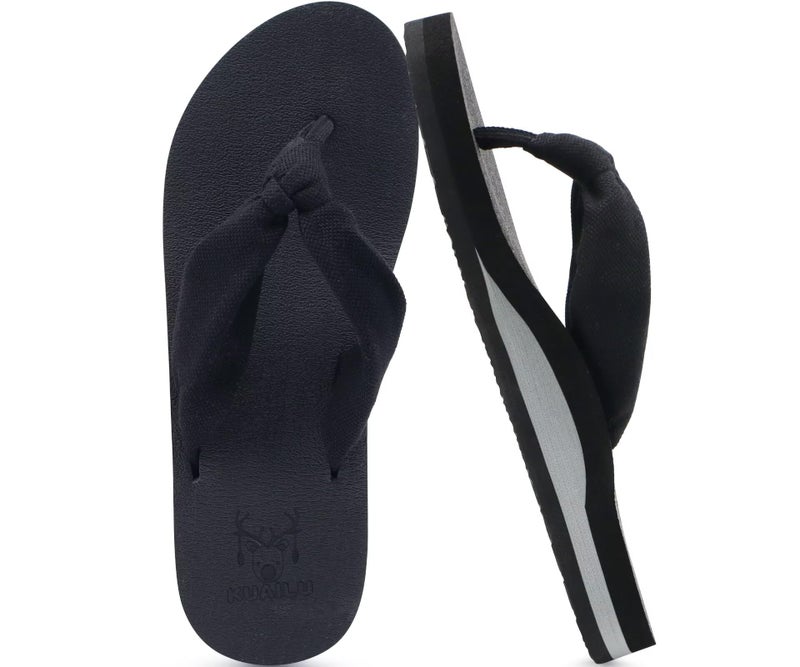 KuaiLu Flip Flops Women Arch Support Yoga Mat Comfortable Summer Beach Walking Thong Cushion Sandals Slip on Pool Outfits Travel Essentials Orthotic Slides Indoor Outdoor Slippers Shoes Black Size 8 - Image 1